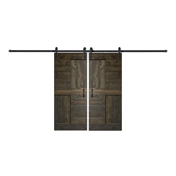 COAST SEQUOIA INC S Series 72 in. x 84 in. Carbon Gray DIY Knotty Pine Wood Double Sliding Barn Door with Hardware Kit