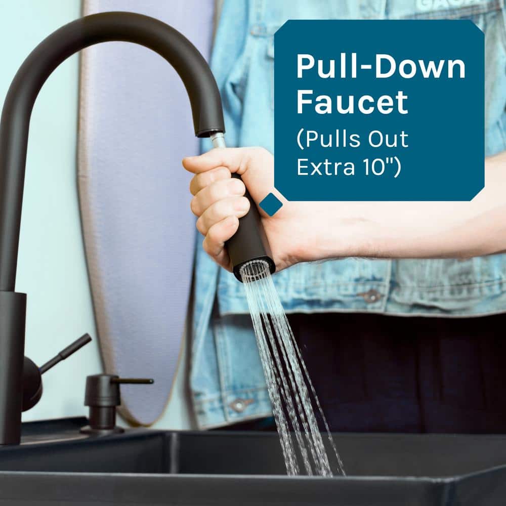 Black Thermoplastic Freestanding Utility Sink with High-Arc Faucet