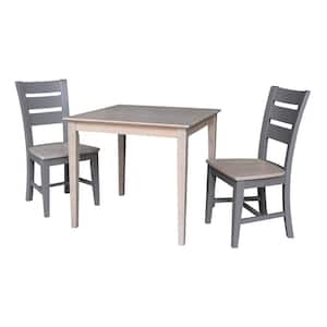 Washed Gray Taupe 36 in. x 36 in. Dining Table with 2-Side Chairs (Set of 3/Pieces)