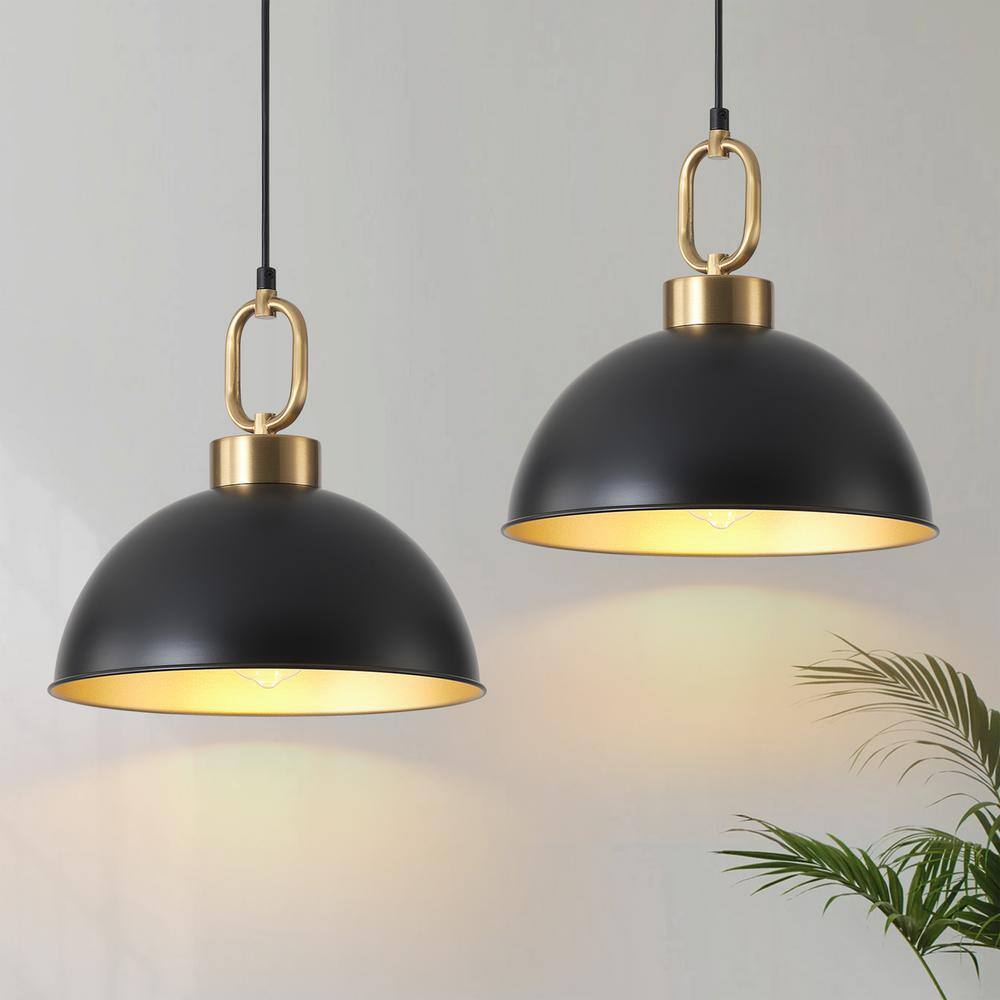 12.2 in. Black Farmhouse Metal Hemispherical Shade Height Adjustable Hangin