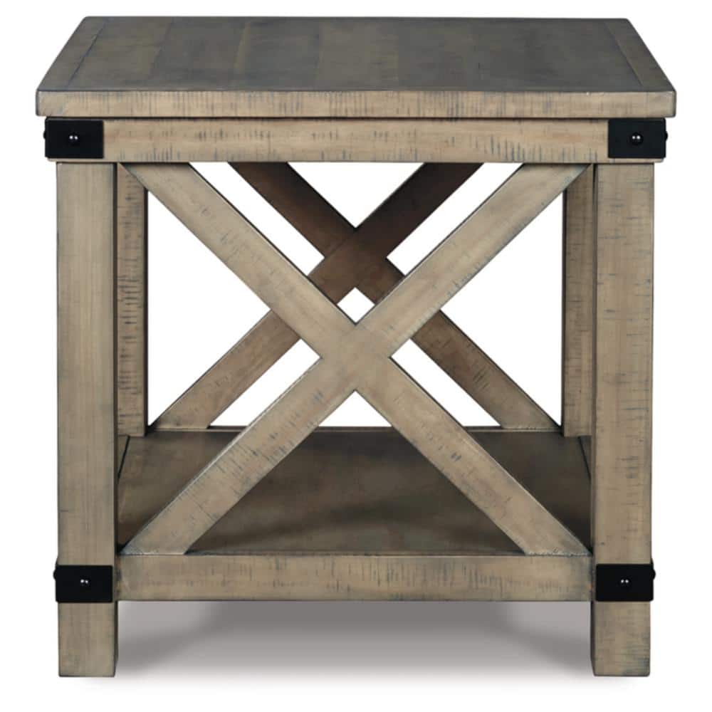 Aldwin Gray Pine Wood and Metal End Table