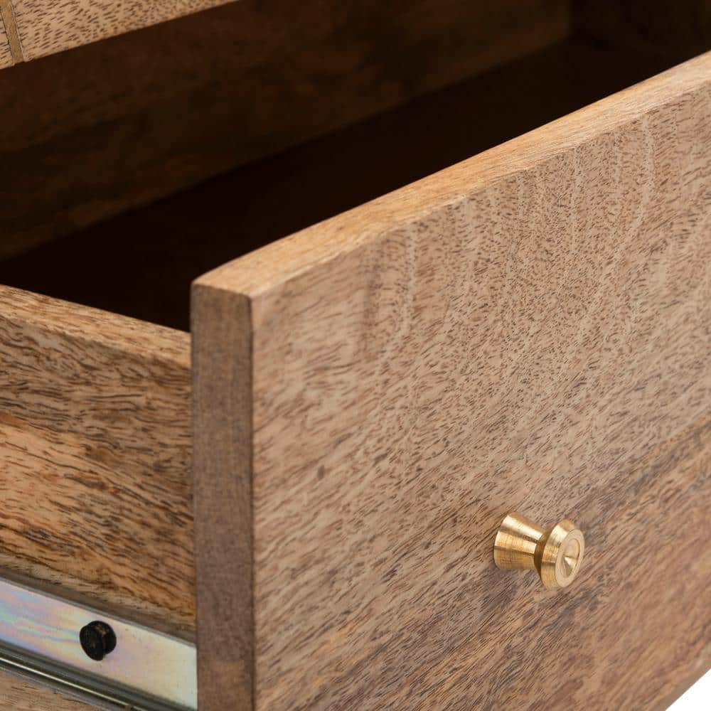 Transitional 32'' Natural Wood and Brass 3-Drawer Chest
