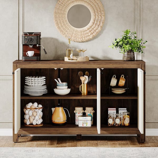 White and brown buffet table discount