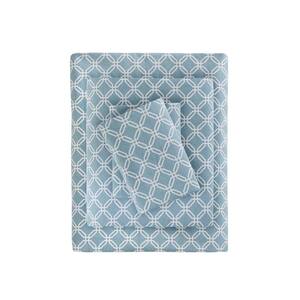 Cozy Cotton Flannel 4-Piece Blue Geo Cotton Full Printed Sheet Set