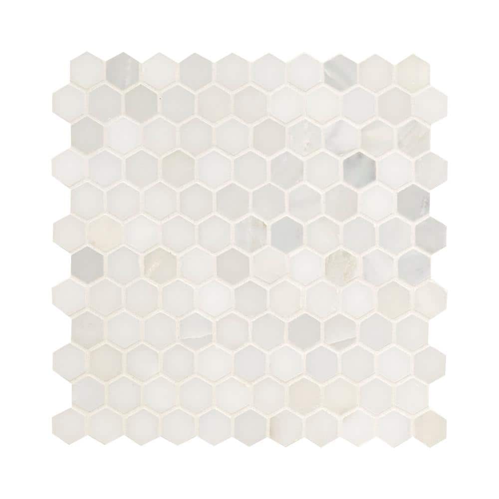 Take Home Tile Sample - Greecian White Hexagon 4 in. x 4 in. Honed Marble Mesh-Mounted Mosaic Tile price history on PriceWatchPro