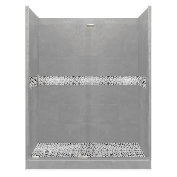 American Bath Factory Del Mar Grand Slider 32 in. x 60 in. x 80 in. Left Drain Alcove Shower Kit in Wet Cement and Satin Nickel Hardware