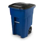 48 Gal. Blue Trash Can with Wheels and Attached Lid