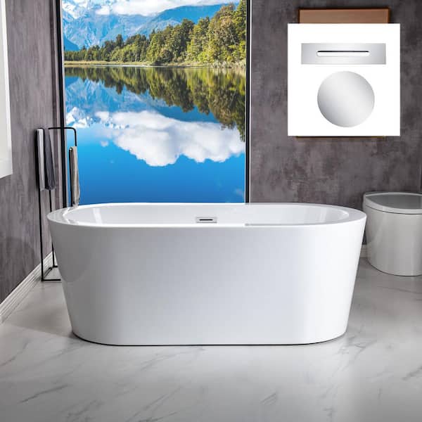 WOODBRIDGE Stargaze 59 in. Acrylic Freestanding Bathtub with Drain and Overflow Included in White