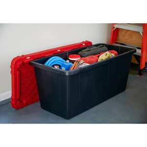 55 Gal. Tough Storage Tote in Black with Red Lid