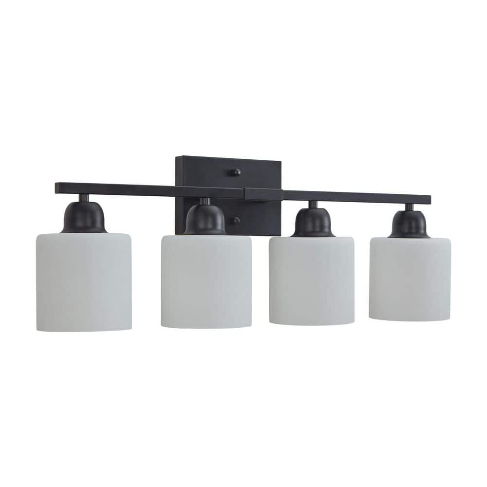 24.8 in. 4-Light Black Bathroom Vanity Light Contemporary Wall Lighting with Milky White Glass Shades price history on PriceWatchPro