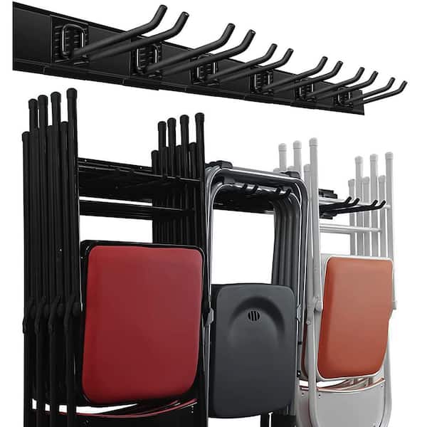 48 in. W x 4 in. H Wall-Mounted Heavy Duty Black Tool Rack Organizer with 6 Adjustable Hooks for Garage, Barn and Shed