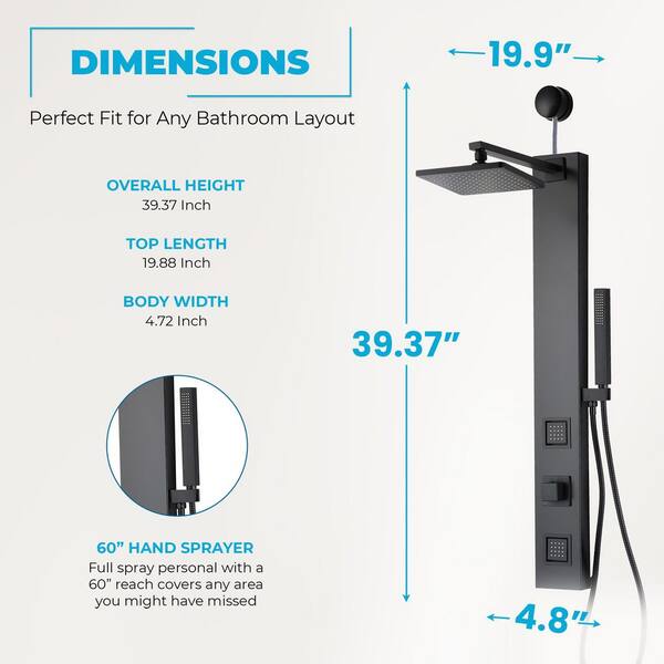 ANZZI 39 in. 2-Jetted Shower with Heavy Rain Showerhead and Spray