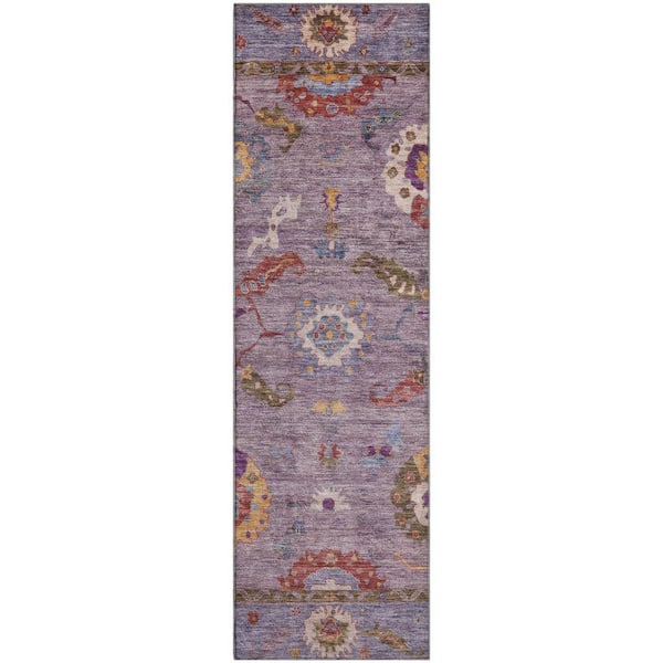 Mayfield Premium Machine Washable Abstract AMF2229 Plum 2 ft. x 7 ft. Runner Rug