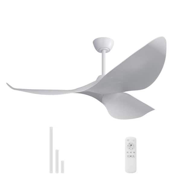 Sofucor 52 in. Indoor/Outdoor Modern White Ceiling Fan without Light and 6 Speed Remote Control
