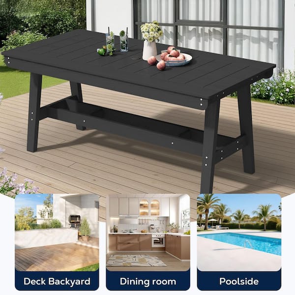 JEAREY Black Rectangular HDPE Outdoor Dining Table with Umbrella