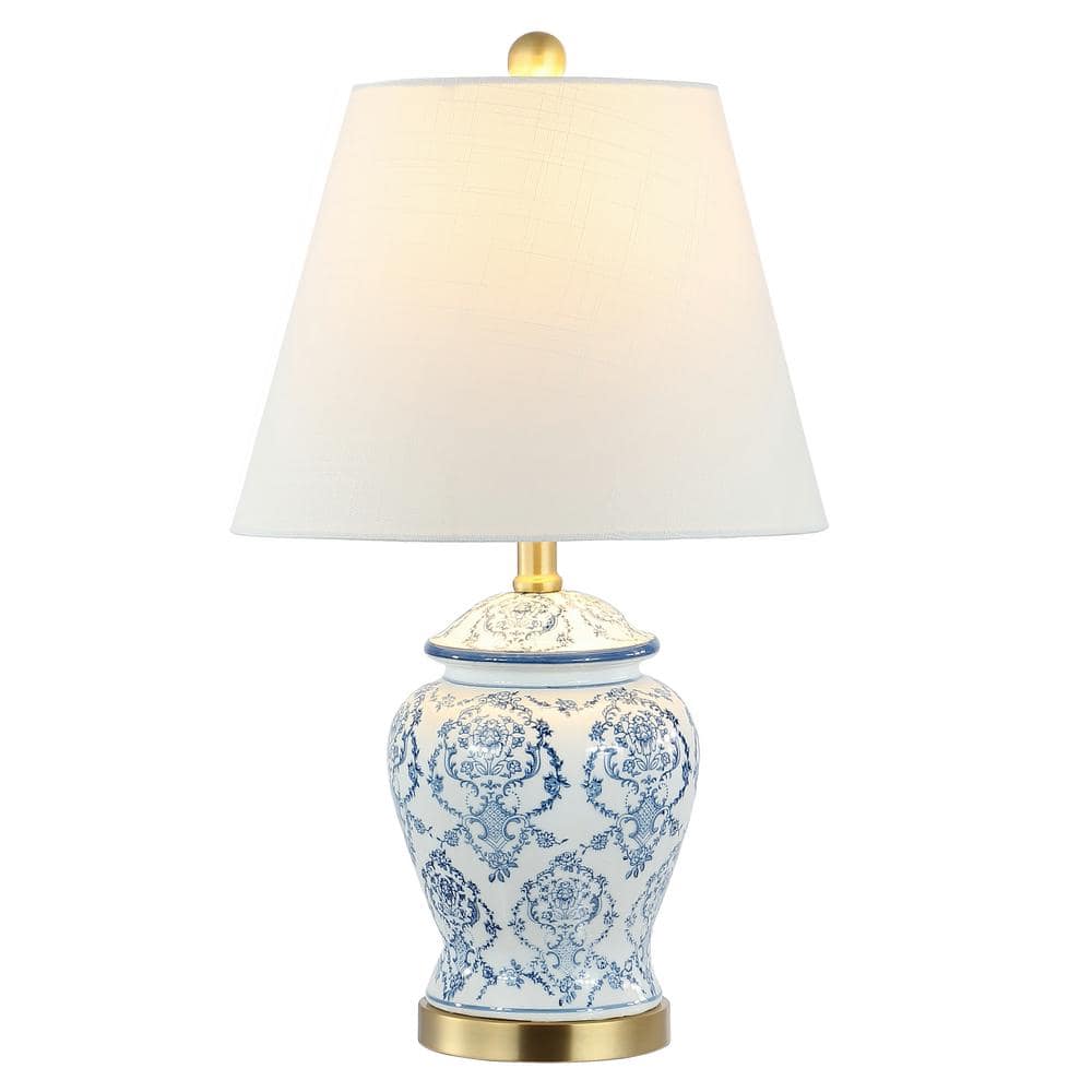Blue and White Ceramic Chinoiserie Table Lamp with Empire Shade