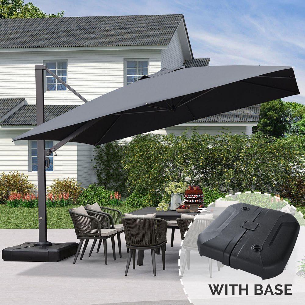 12 ft. Square Large Outdoor Aluminum Cantilever 360° Rotation Patio Umbrella with Base, Gray price history on PriceWatchPro