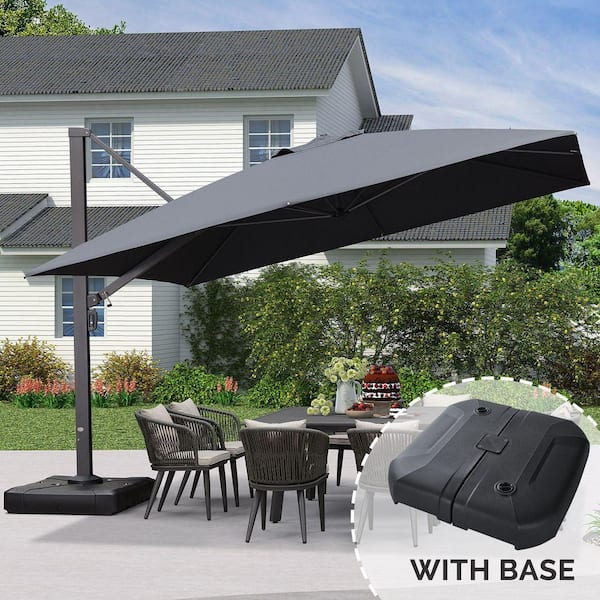 12 ft. Square Large Outdoor Aluminum Cantilever 360° Rotation Patio Umbrella with Base, Gray