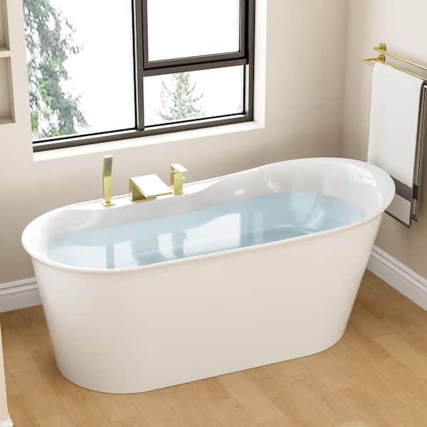 66 in. x 31 in. Acrylic Freestand Soaking Bathtub with Drain in Glossy White