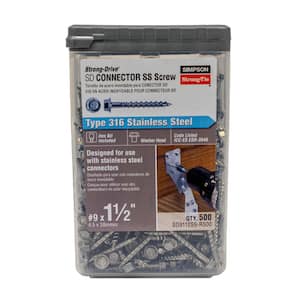 #9 x 1-1/2 in. Type 316 Stainless Steel, Hex Drive, Hex Head, Strong-Drive SD Wood Screw (500-Pack)