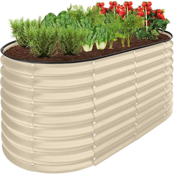 4 ft. x 2 ft. x 2 ft. Beige Oval Steel Raised Garden Bed Planter Box for Vegetables, Flowers, Herbs