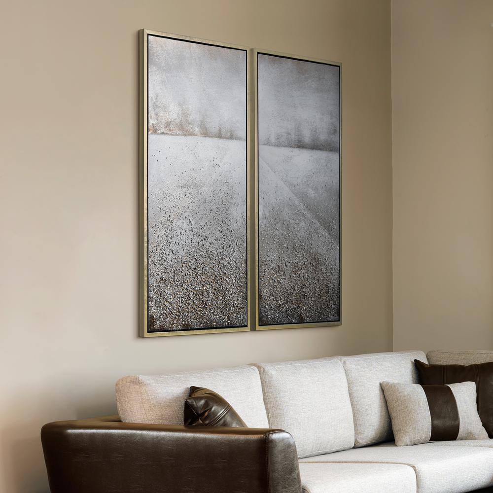 Abstract Gray and Beige Textured Landscape Canvas Painting