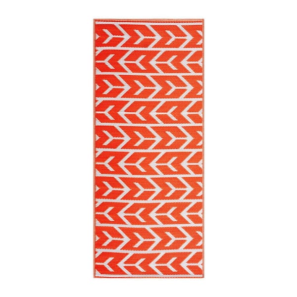Amsterdam Orange White 2 ft. 3 in. x 6 ft. Reversible Recycled Plastic Indoor/Outdoor Area Rug