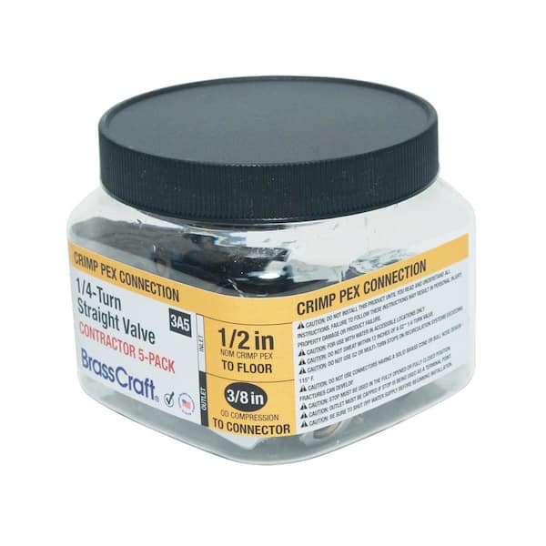 1/2 in. Nom Crimp Barb Inlet x 3/8 in. OD Comp Outlet 1/4-Turn Straight Stop (5-Pack)