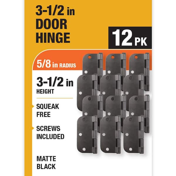 12-Pack 3-1/2 in. x 5/8 in. Radius Matte Black Squeak-Free Butt Door Hinge
