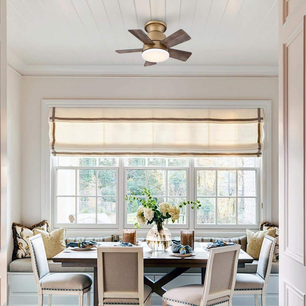 24" Brass Gold LED Flush Mount Ceiling Fan with Remote and Reversible Blades
