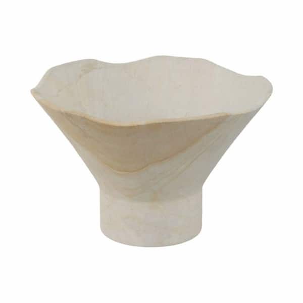 Ivory 9 in. Stone Round Modern Pedestal Decorative Bowl