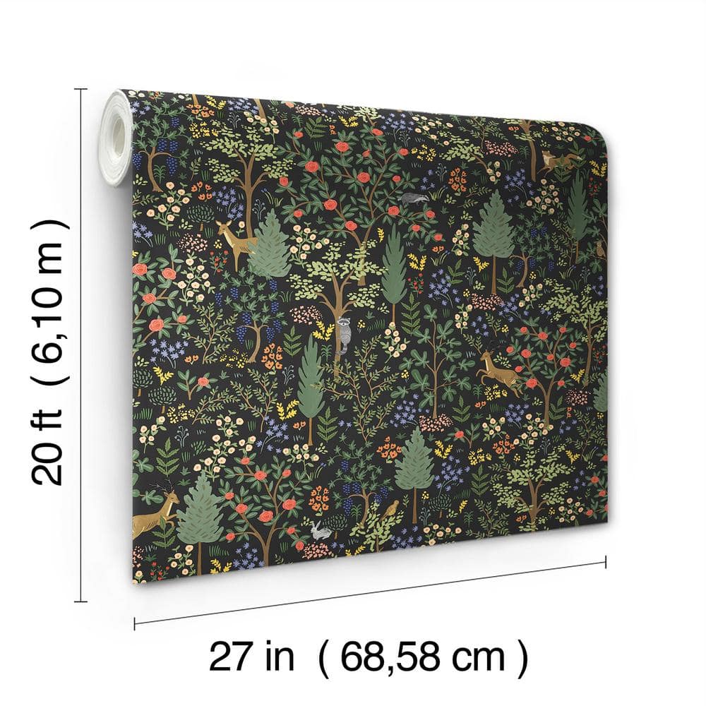 Woodland Black and Green Vinyl Peel and Stick Wallpaper