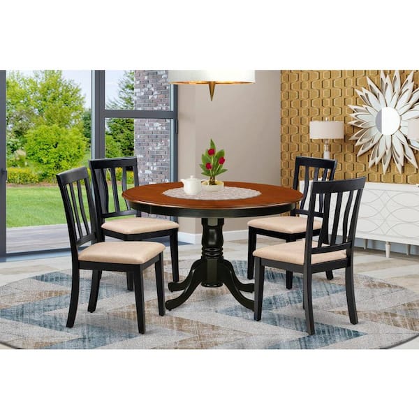 East West Furniture 5-Piece Black and Cherry Finish Solid Wood Top Dining table with 4 Chairs with Lattice Back