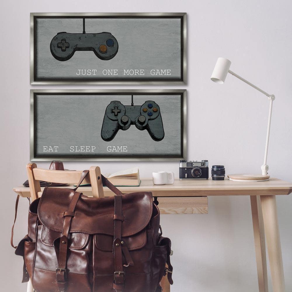 Gamer Phrases on Grey by Kim Allen 2-Piece Gray Floater Frame Typography Graphic Art Print 11 in. x 25 in.