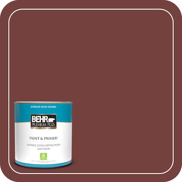 BEHR PREMIUM PLUS 1 qt. #ECC-27-1 Red Pines Satin Enamel Low Odor Interior Paint & Primer