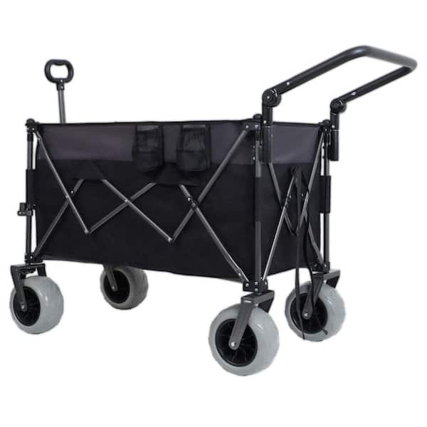 Multi-Functional Push-Pull Folding Wagon Cart with Rotating Handle & 9"x4" Beach Tires for Camping & Beach, Serving Cart