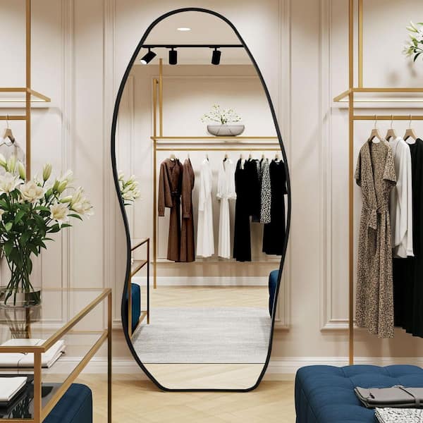 32 in. W x 71 in. H Oversized Black Irregular Aluminum Alloy Framed Free-Standing Mirror Wall-Mounted Mirror