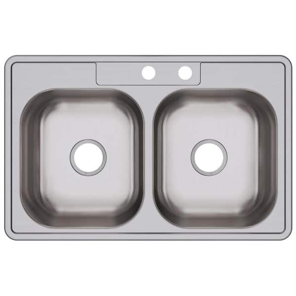 Elkay 33 in. Drop-in Double Bowl 22-Gauge Stainless Steel Kitchen Sink Only