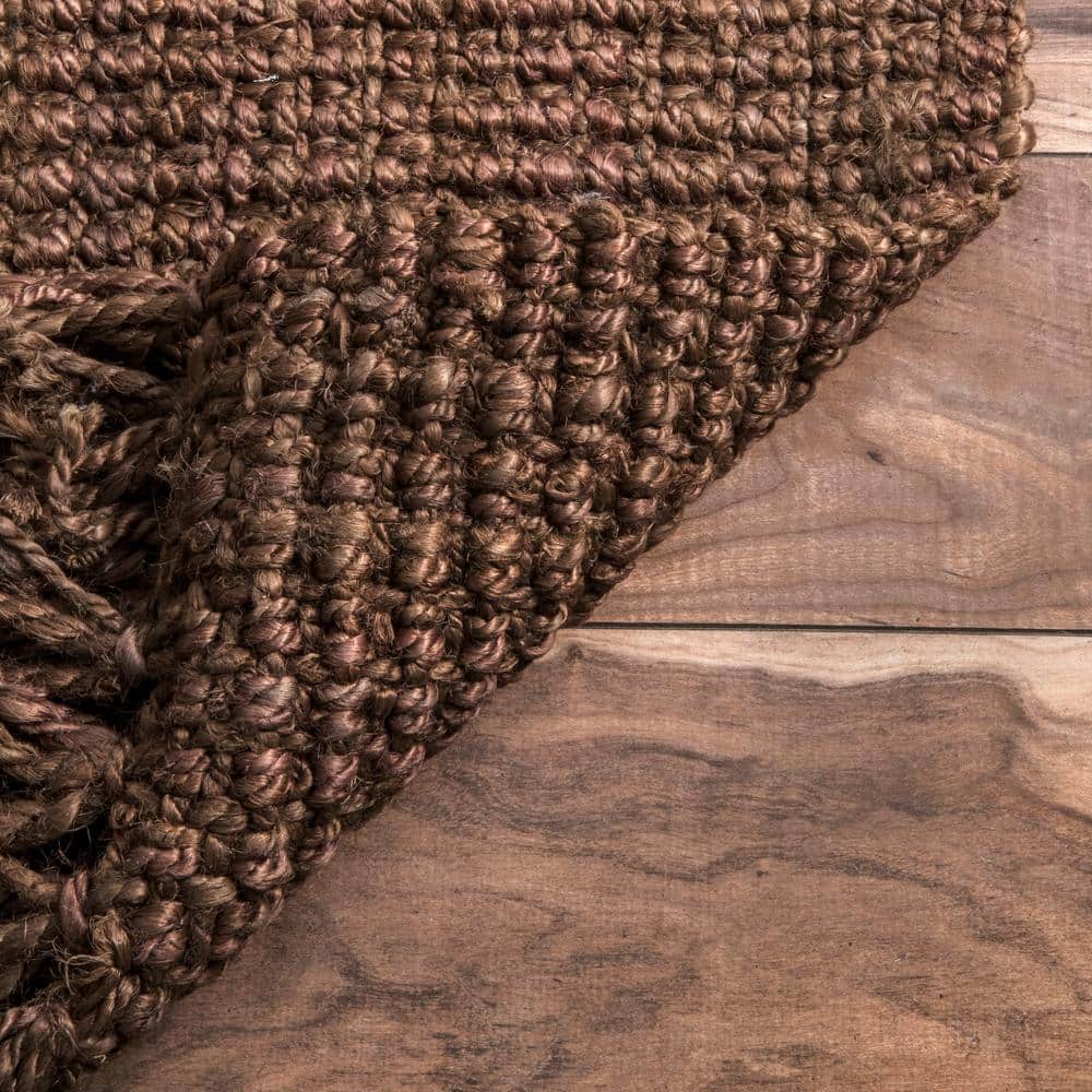 Artisanal Handwoven Chocolate Brown Jute 6' x 9' Area Rug
