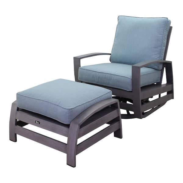 Courtyard Casual Cabo 2Piece Aluminum Frame Swivel Glider and Ottoman Set with Sunbrella Blue