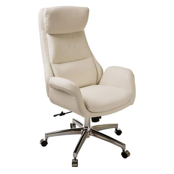 Tall Cream Leather Executive Chair, Modern Leather Office Chair