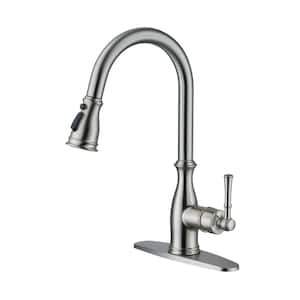 3-Spray Patterns Single Handle Pull Down Sprayer Kitchen Faucet with Deck Plate and Ceramic Cartridge in Brushed Nickel
