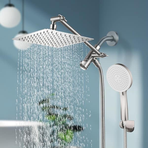 Rainfull 5-Spray Patterns 8 in. Wall Mount Dual Shower Head and Handheld Shower Head 2.2 GPM in Brushed Nickel