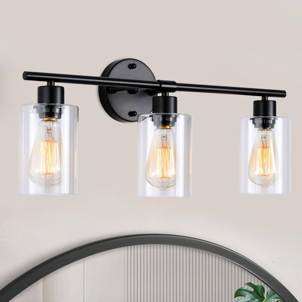 22.83 in. 3-Light Black Modern Adjustable Wall Sconce Bathroom Vanity-Light with Clear Glass Shade price history on PriceWatchPro