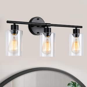 22.83 in. 3-Light Black Modern Adjustable Wall Sconce Bathroom Vanity-Light with Clear Glass Shade
