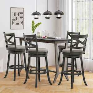30.5 in. Swivel Grey Wood Bar Stools Soft-padded Seat with Hollow Back Set of 4