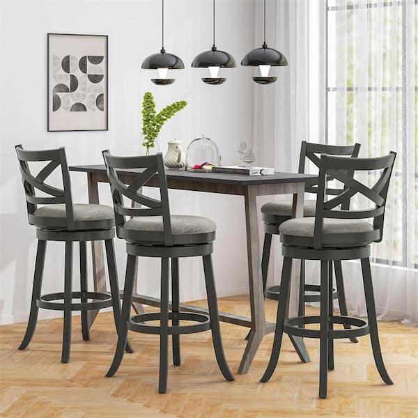 Costway 30.5 in. Swivel Grey Wood Bar Stools Soft-Padded Seat with Hollow Back (Set of 4)