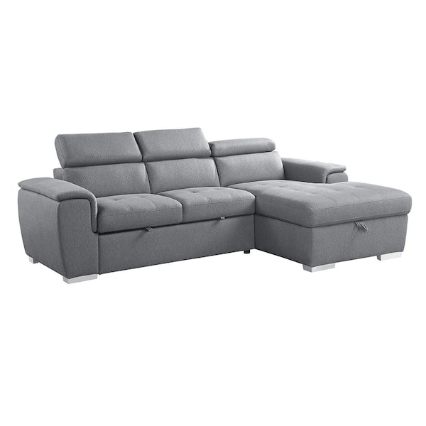 Lazzara Logan 97.5 in. Straight Arm 2-piece Chenille Sectional Sofa in Gray with Pull-out Bed and Right Chaise