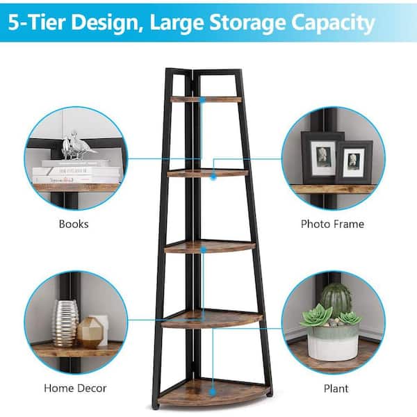 TRIBESIGNS WAY TO ORIGIN Jannelly 70.8 in. Rustic Brown Wood and Black  Metal Frame 6 tier Radial Corner Shelves Bookcase Storage Rack Plant Stand  HD-F1356-WZZ - The Home Depot