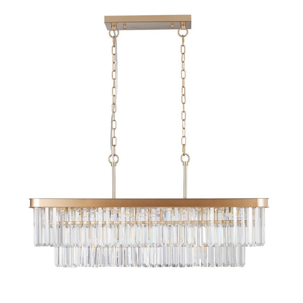 11-Light Rectangular Gold Crystal Chandelier with Farmhouse Iron Hanging Light Fixture (Bulb Not Included) price history on PriceWatchPro